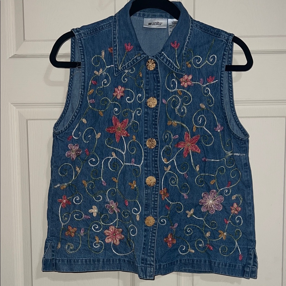 Embroidered Denim Sleeveless Blouse